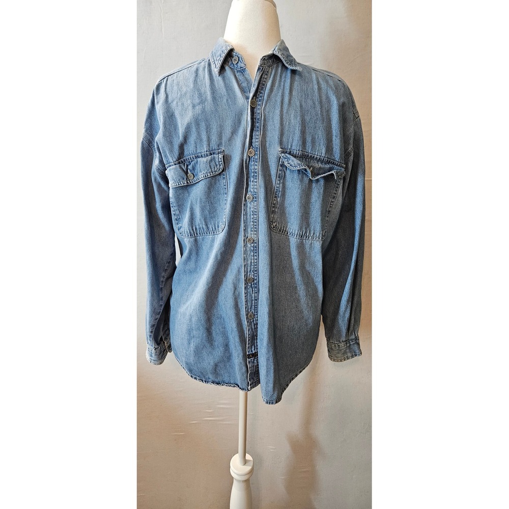 Vintage Arizona Jean Co Men Blue Denim Button Down Shirt Light Wash Size M